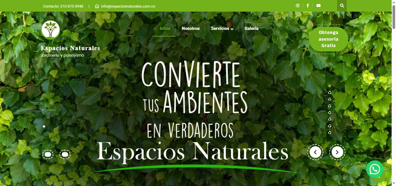 Portafolio web: espaciosnaturales.com.co diseñada y optimizada por Marketing CPE en Bogotá